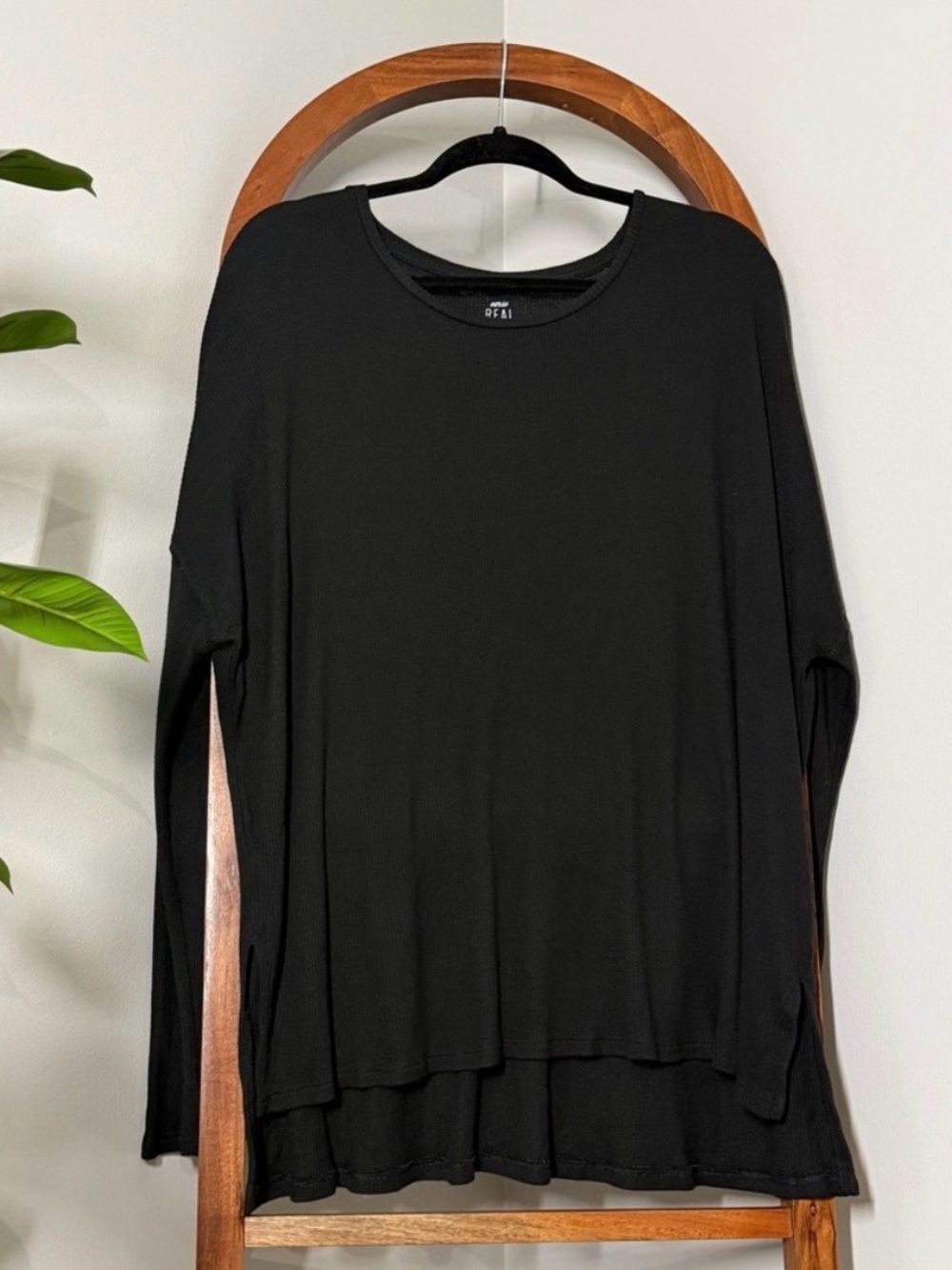 Aerie Real Soft XL Black Modal Blend Long Sleeve Waffle Knit Top